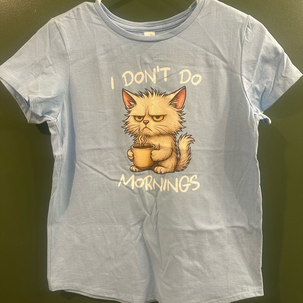 District Light Blue Graphic Tee with Cat Print